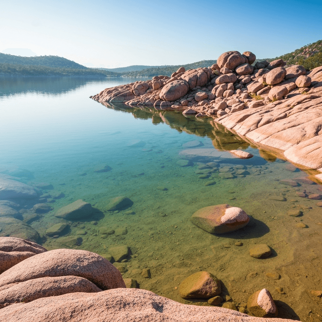 Inks Lake crystal clear waters and rocky shores