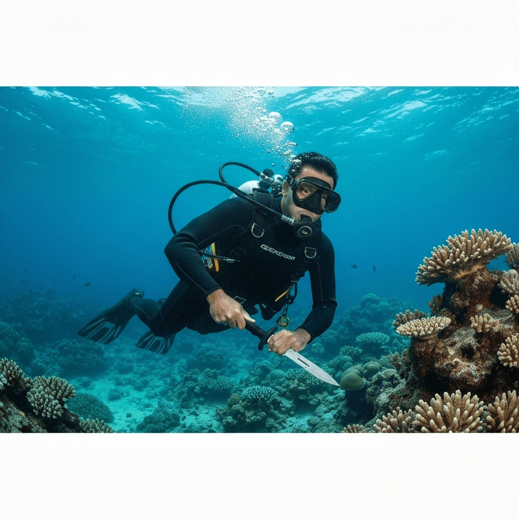 Professional diver with recovery equipment underwater