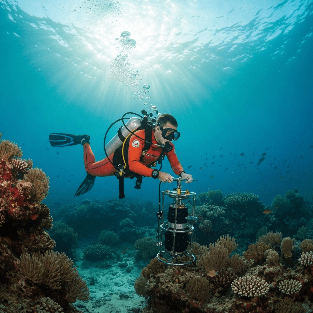Professional diver working underwater